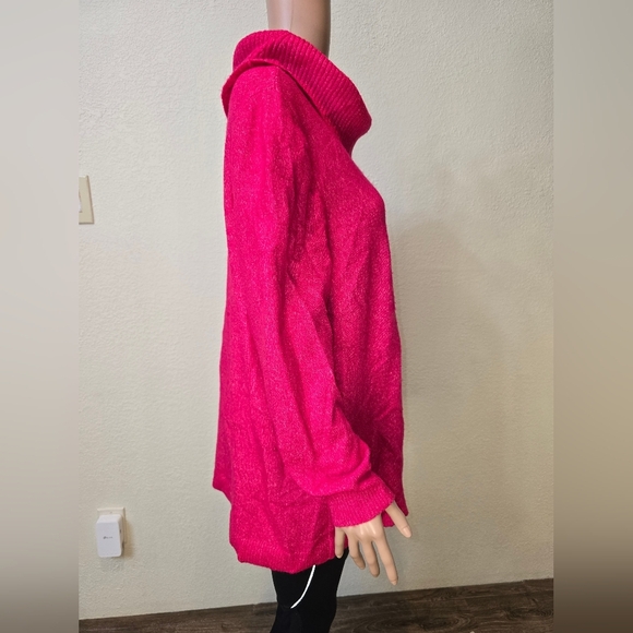 Lane Bryant Bright Pink Cowl Neck Tunic Sweater Size 14/16 - Picture 8 of 10